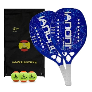 Caston Sports OEM ODM PR9300 Sapphire Blue, Lake Blue Beach Tennis Racket Set Graphite Composite Surface High Density Pro EVA Core